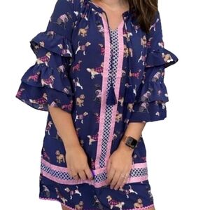 Simply Southern Dog Print Ruffle Sleeve Shift Dress - Size Medium Womens M